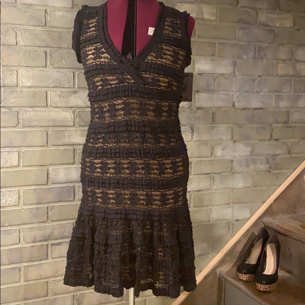 Max Studio Cream and Black Lace Dress